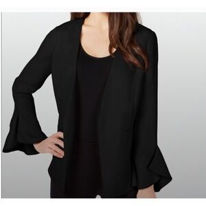Alfani Black Bell Sleeve Open Front Blazer Jacket Career Work PS